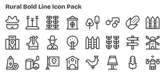 Bold Outline Style Rural Icons - 24 Vectors