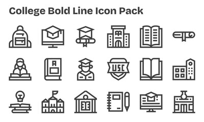 College Icon Collection - 18 Bold Line Designs