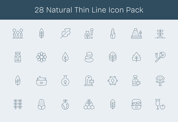 28 Natural Icons in Thin Line Aesthetic