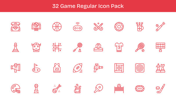 32 Game Icons in Regular Line Aesthetic