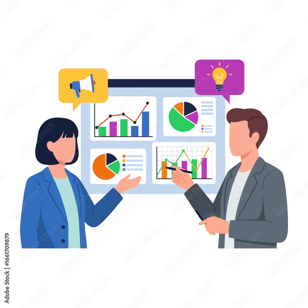 Poster data-driven discourse: an insightful illustration of a presentation, two figures collaboratively rev