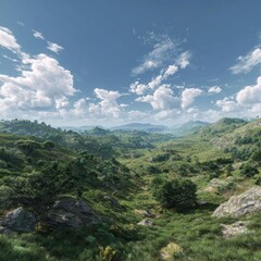 Obraz premium VR-ready PNG of hilly landscape with greenery