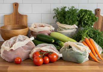 Fresh Produce in Reusable Produce Bags