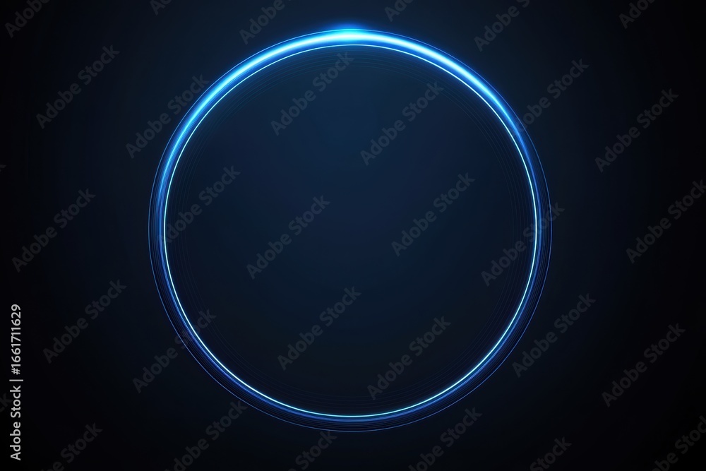 Poster bright blue abstract circle with smooth lines on a dark background