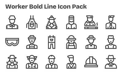 Worker Vector Set - 18 Bold Line Icons