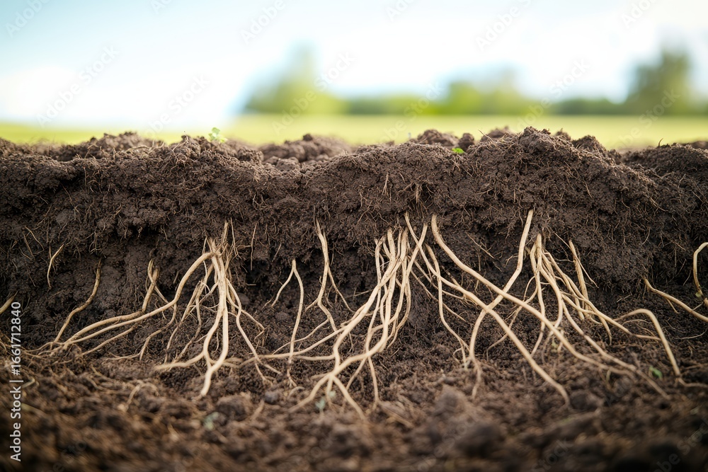 Poster soil structure reveals intricate root systems in sustainable farming practices for crop health