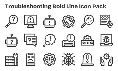Bold Line Icons - Troubleshooting Set with 18 Vectors