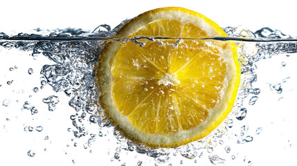 lemon slice in water splash on white background