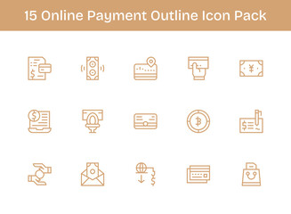 Online Payment - 15 Icons in Outline Design