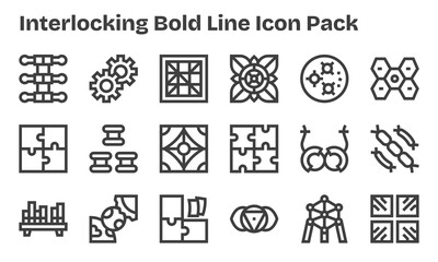 18 Bold Line Icons - Interlocking Graphics
