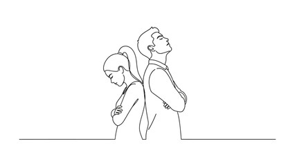 Silent Strife: A poignant line art portrayal of a couple experiencing unspoken conflict, their bodies turned away, embodying the tension of disagreement.