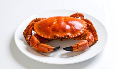 Whole cooked crab on white plate