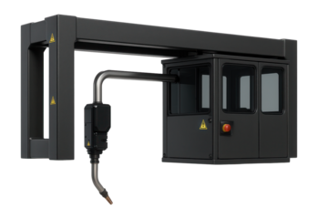 Compact welding gantry with enclosed control cabin for automated welding in automotive assembly lines