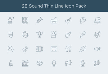 Sound Icon Set - 28 Thin Line Graphics