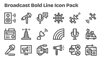 Broadcast Vector Set - 18 Bold Line Icons