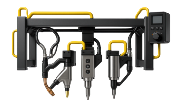 Multi-functional welding gantry with interchangeable tool heads for diverse applications in industrial manufacturing