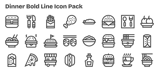 24 Dinner Icons in Bold Outline Aesthetic