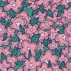 Line flowers blur on beige background vector seamless pattern. Design for decoration, wall decor, wallpaper, cover, banner, poster, card.