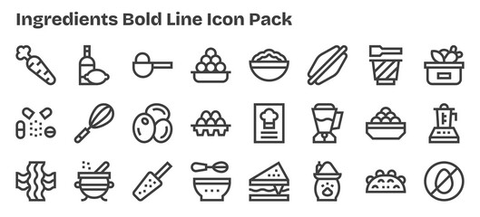 Ingredients Icon Set - 24 Bold Outline Graphics