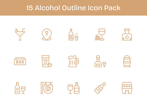 15 Outline Style Icons - Alcohol Collection