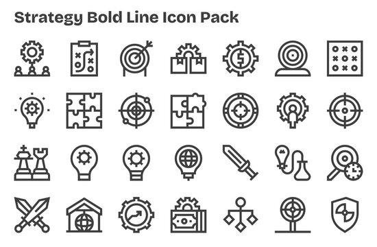 Strategy Icon Collection - 28 Extra Bold Line Designs