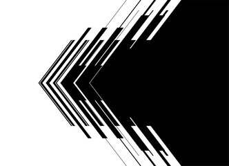 Vector transition from black to white in the form of an arrow. Striped Design Element. Sports pattern. Vector background. Place for text. Abstract broken lines. Pointer