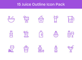 Fototapeta premium 15 Outline Style Icons - Juice Collection