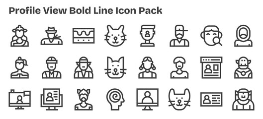 Bold Outline Style Profile View Icons - 24 Vectors