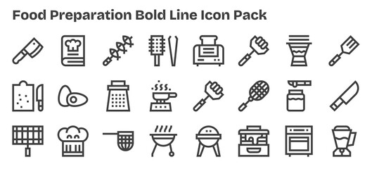 24 Bold Outline Style Icons - Food Preparation Collection