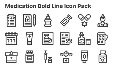 Medication - 18 Icons in Bold Line Design