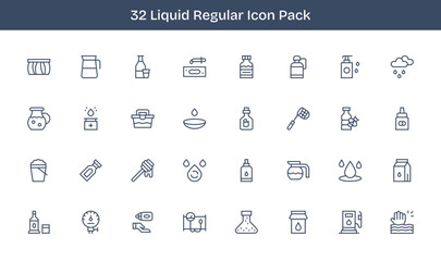 32 Regular Line Vectors for Liquid Theme