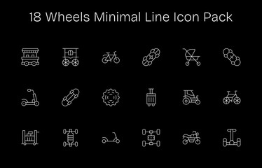 Wheels Icon Collection - 18 Minimal Line Designs
