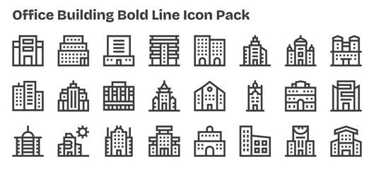 24 Icons for Office Building in Bold Outline Format