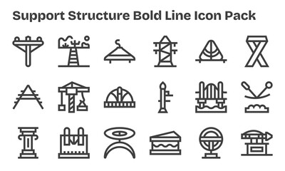 Support Structure Icon Set - 18 Bold Line Graphics