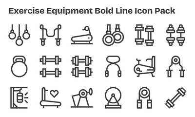 Bold Line Icons - Exercise Equipment Set with 18 Vectors