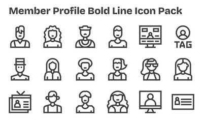 Fototapeta premium Member Profile Design Icons - 18 in Bold Line Style