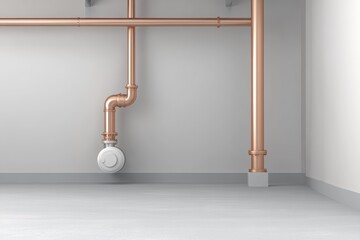Plumbing graphic layouts showcasing copper pipes in a modern utility space