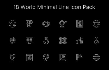 World Icon Set - 18 Minimal Line Graphics