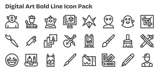 Digital Art - 24 Icons in Bold Outline Design