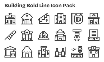 Bold Line Style Building Icons - 18 Vectors