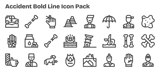 Bold Outline Icons - Accident Set with 24 Vectors