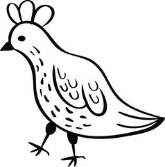 Bird in doodle simple style on white background illustration