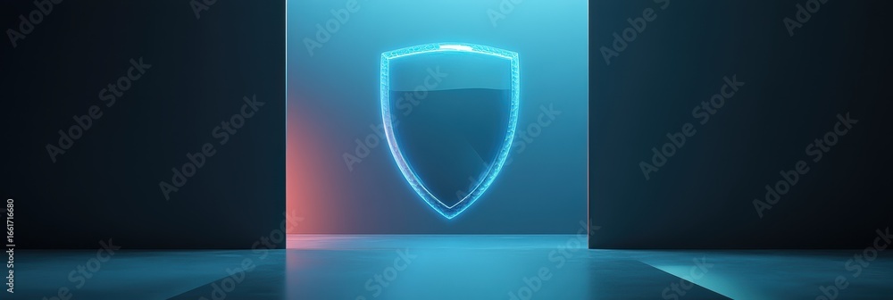Aufkleber secure graphic layout design featuring a glowing shield symbol in a modern space