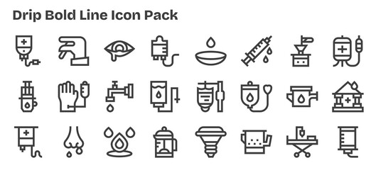 Bold Outline Style Drip Icons - 24 Vectors