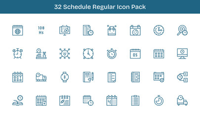Schedule - 32 Regular Line Vector Illustrations