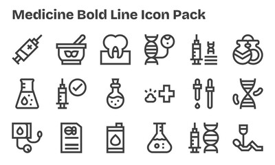 Bold Line Icons - Medicine Set with 18 Vectors