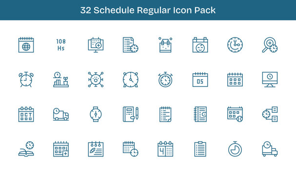 Schedule - 32 Regular Line Vector Illustrations