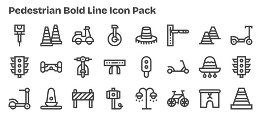Pedestrian - 24 Bold Outline Vector Illustrations