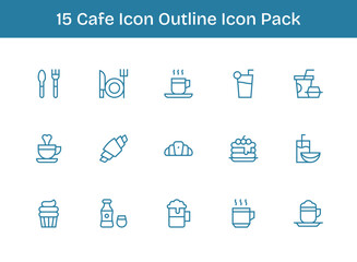 Cafe Icon Icon Set - 15 Outline Graphics