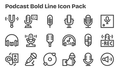 Podcast - 18 Icons in Bold Line Design